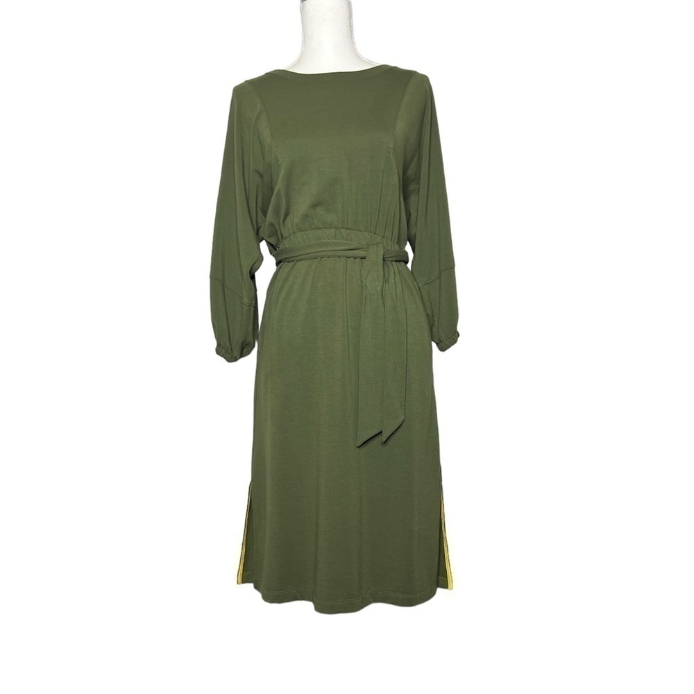Anthropologie Long Sleeve Thalia Midi Dress in Olive Green - Picture 2 of 8
